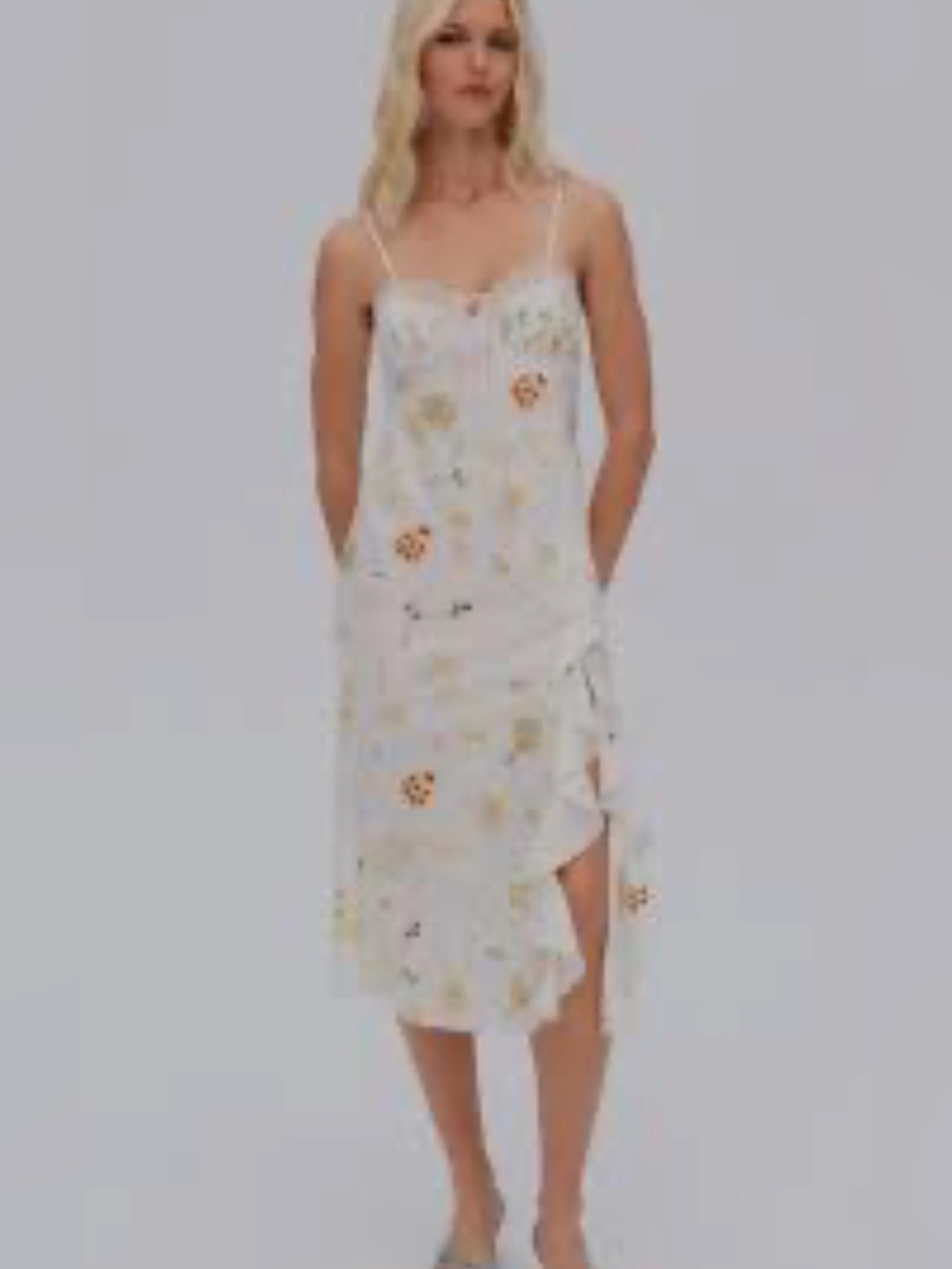 FOR LOVE AND LEMON CHANIA WHITE FLORAL RUFLE SLIP MIDI DRESS SIZE L NWT